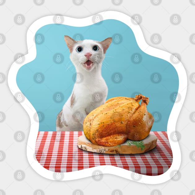 Roast Chicken and Cat Sticker by leBoosh-Designs